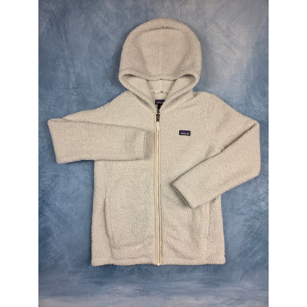 Patagonia Los Gatos Girls' Fleece Hoody XL 14 Birch White Full Zip Sherpa